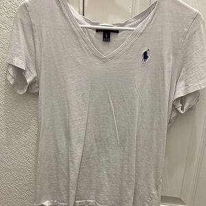 Ralph Lauren White V-Neck Tee with Navy Polo Pony
